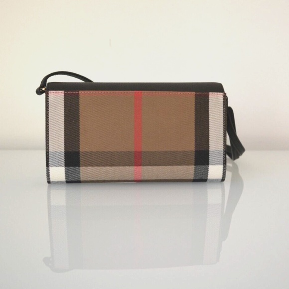 NWT BURBERRY HANNAH COCA HOUSE CHECK DERBY LEATHER CROSSBODY WALLET BAG CLUTH - Picture 4 of 10